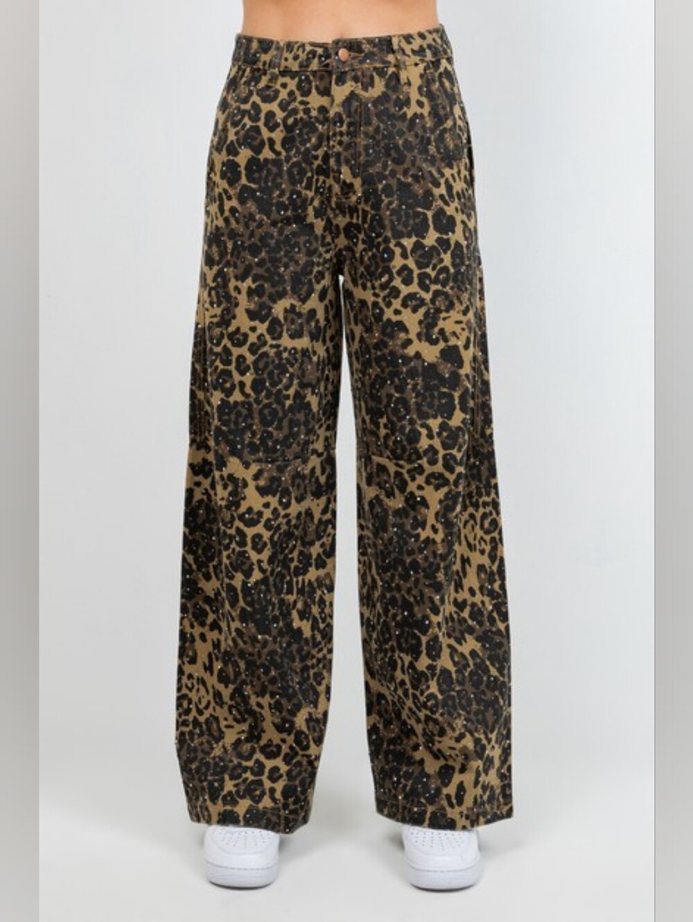 American Bazi wide-leg rhinestone leopard print pants